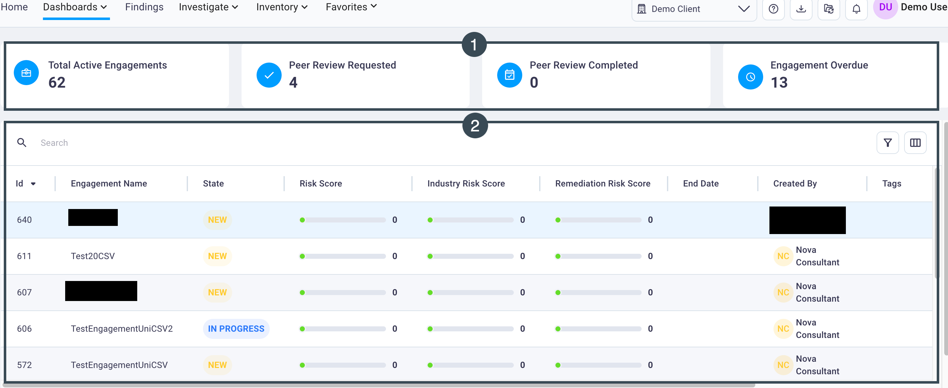 All engagements dashboard