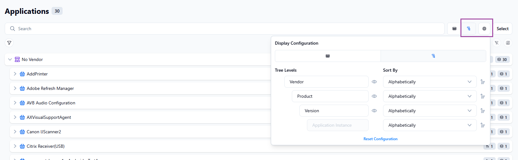 Applications configuration
