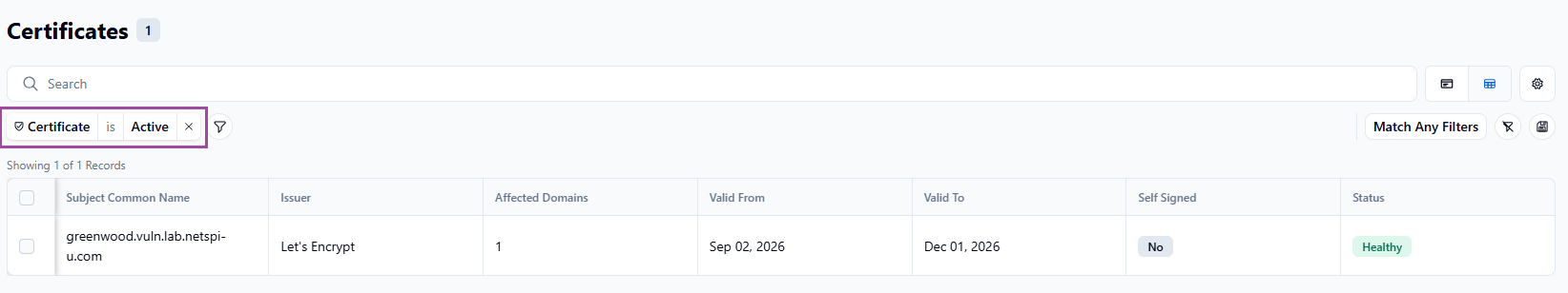 Certificates default view