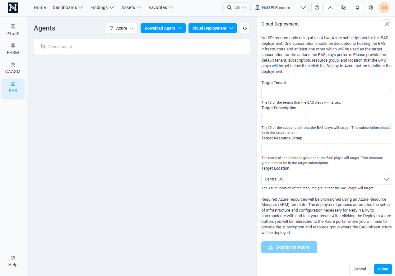 Azure deployment settings