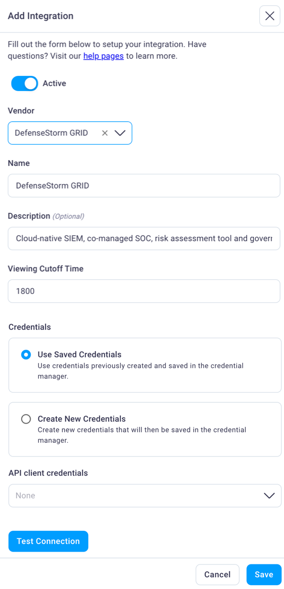 DefenseStorm GRID integration