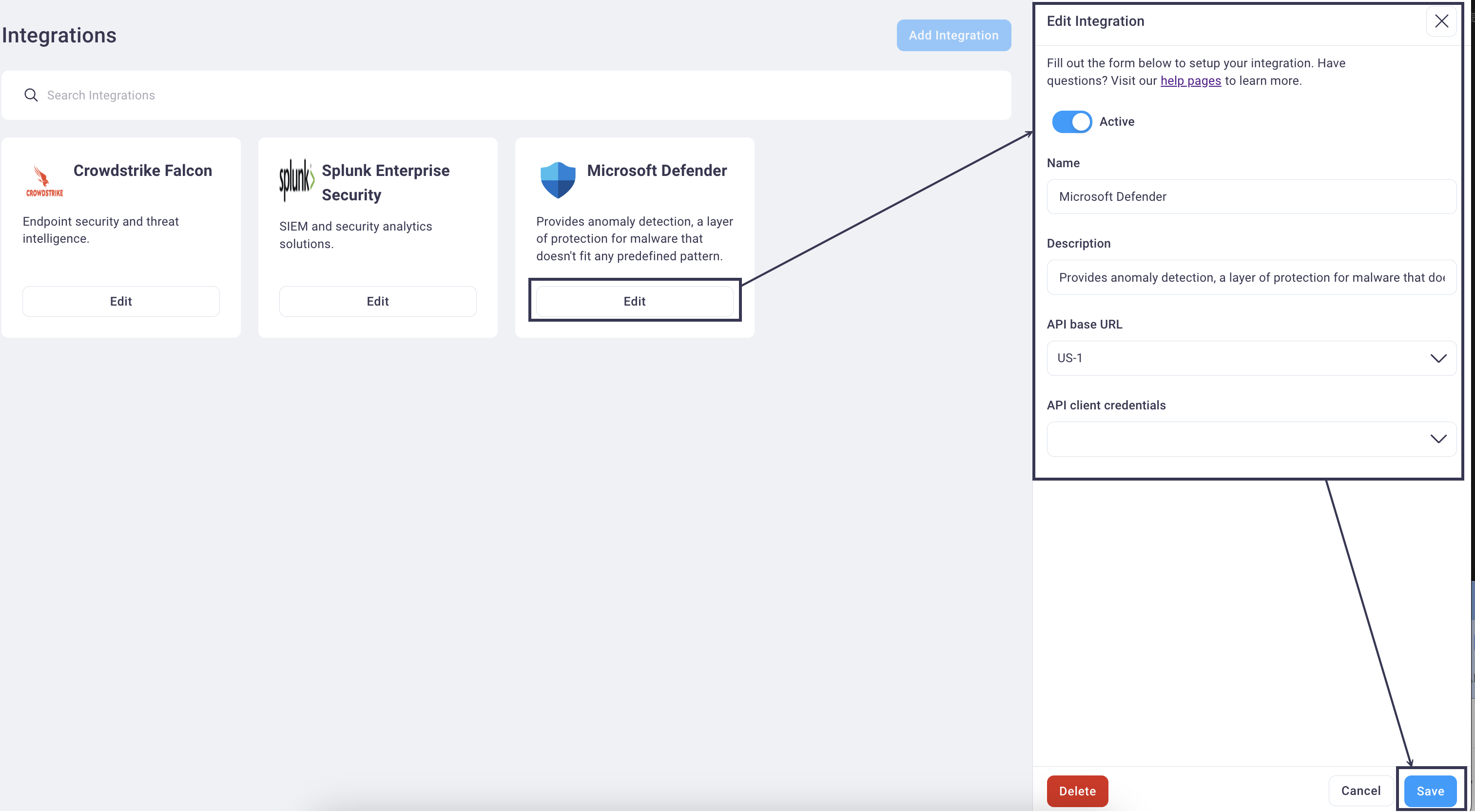 Edit Integrations