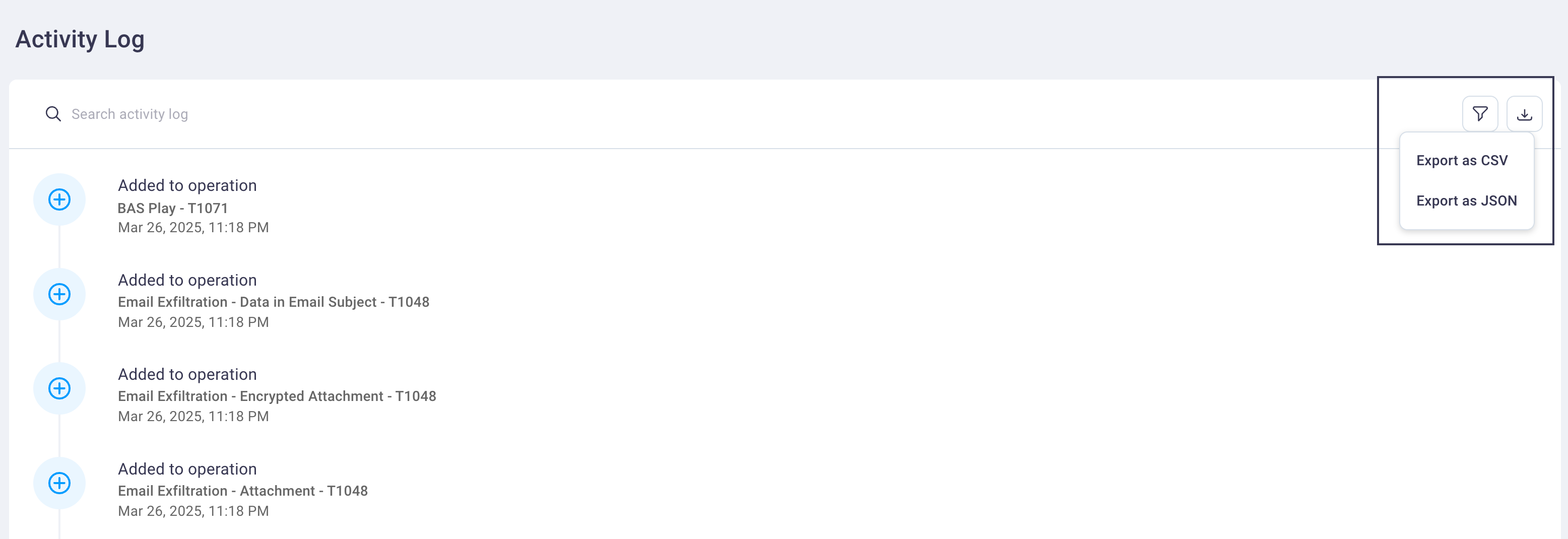 Activity Log export
