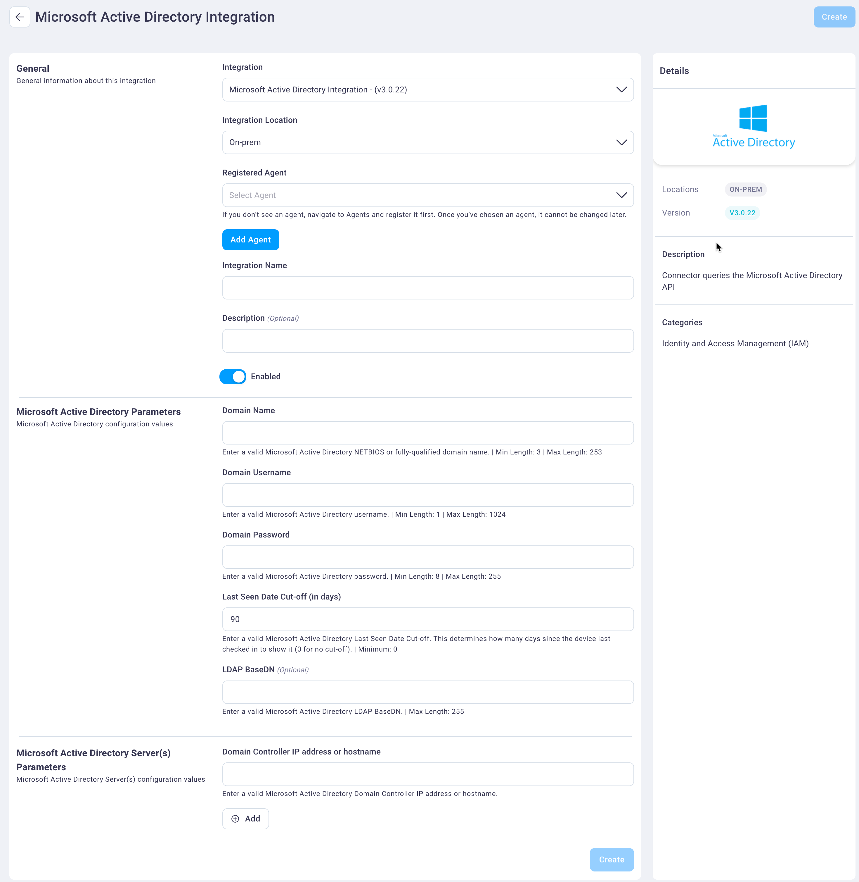 Active Directory integration page