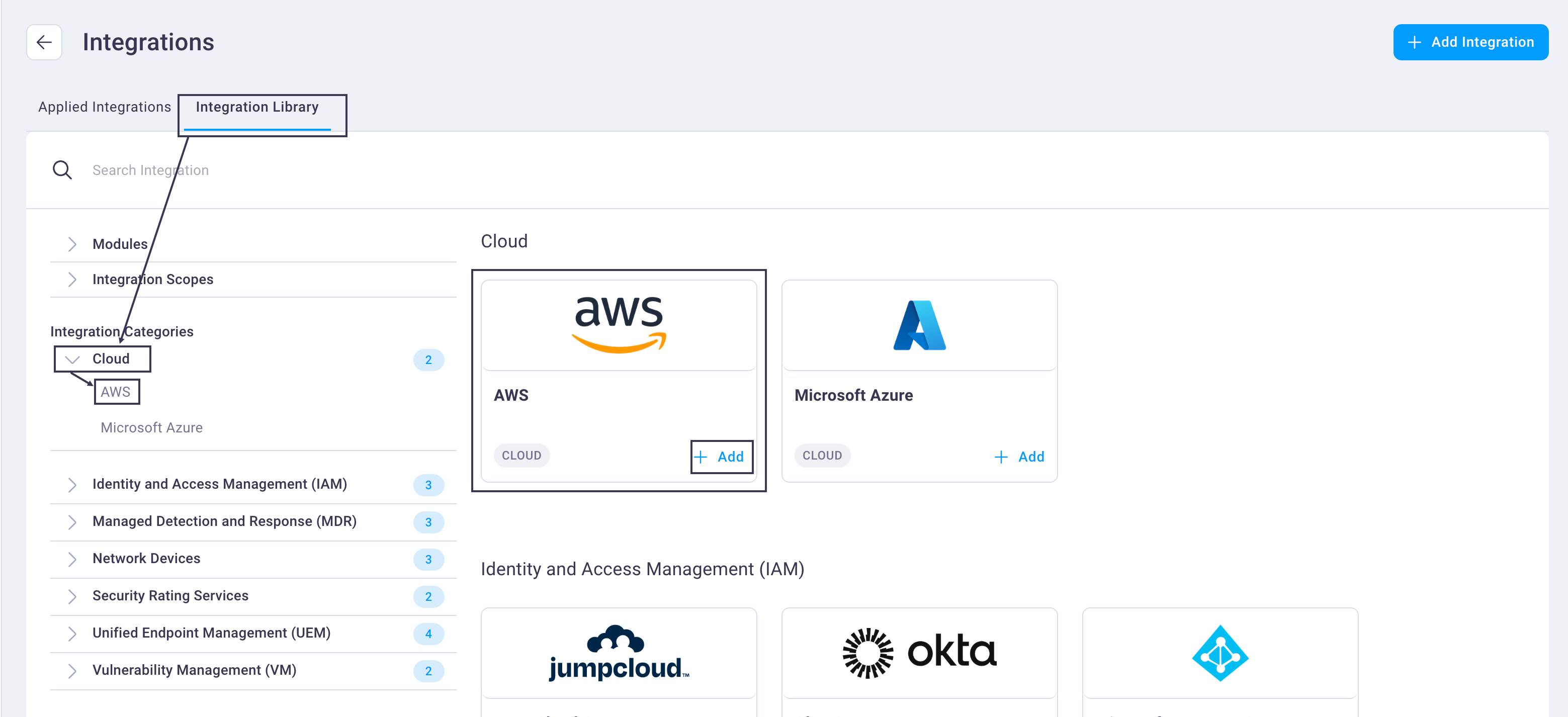 Integration Library tab