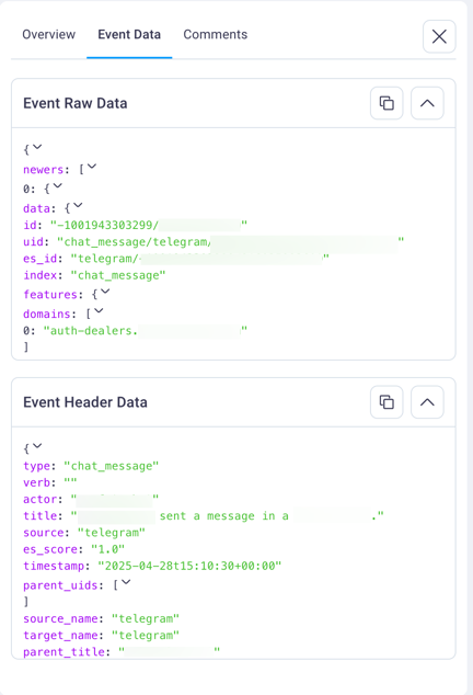 Event details Event Data tab