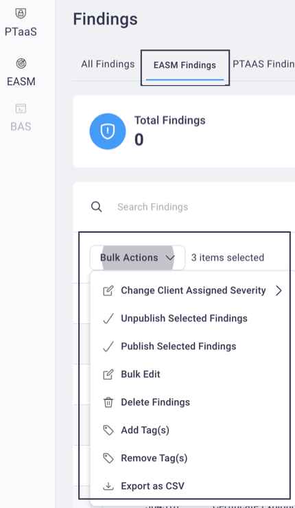 Findings Bulk Actions