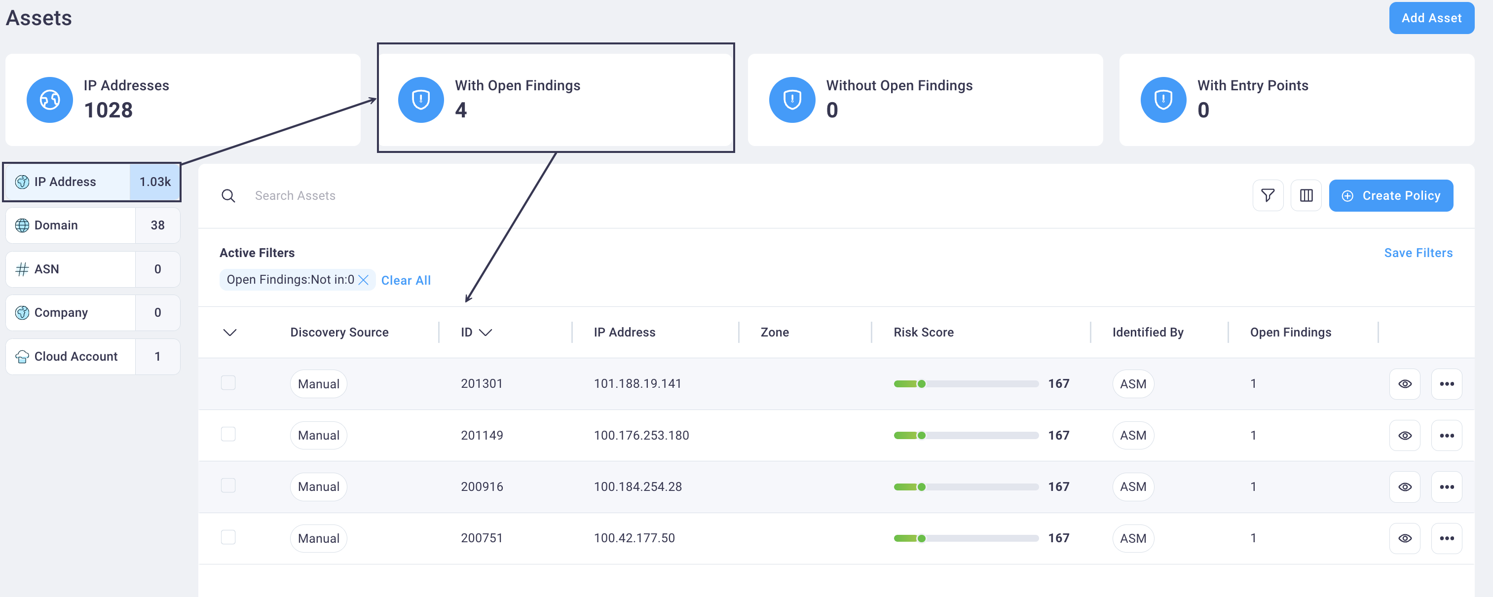 Filtering Assets by asset cards