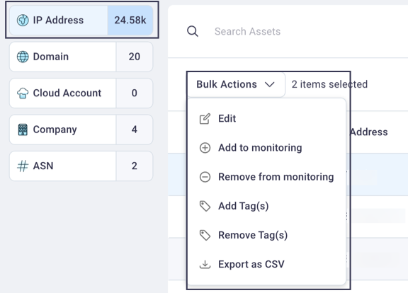 IP Address Bulk Actions