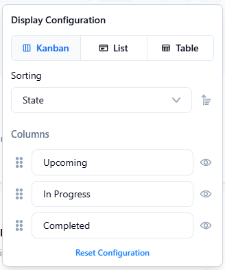 Example of kanban display configuration