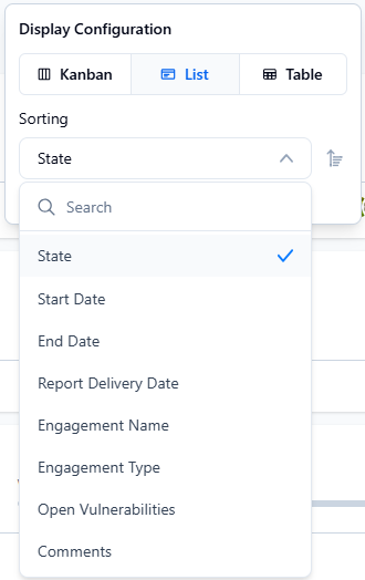 Example of list display configuration