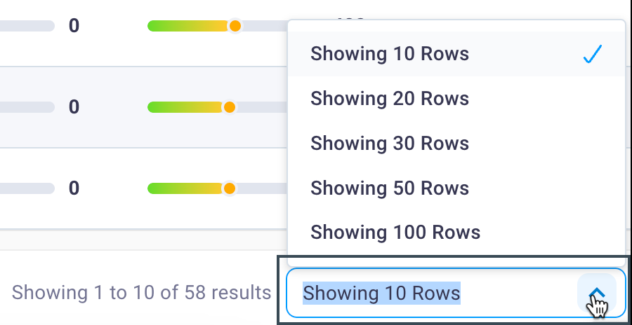 Rows per page table