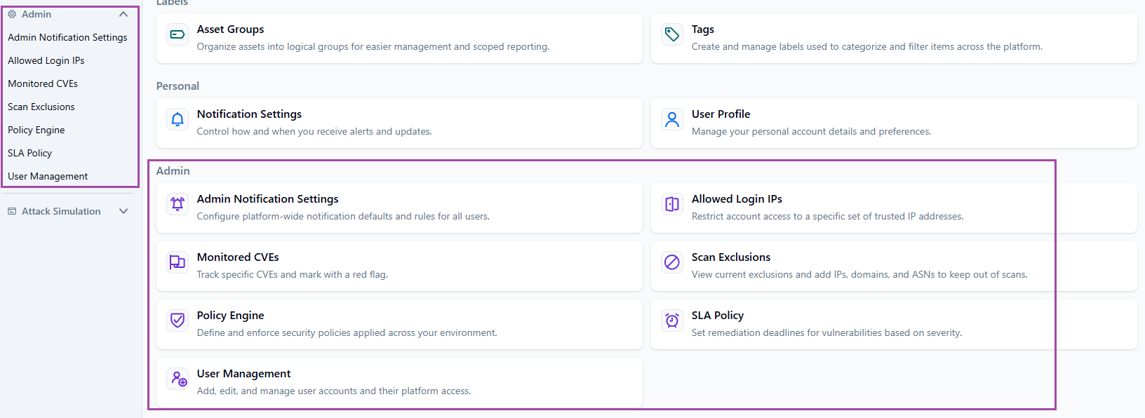 Admin settings
