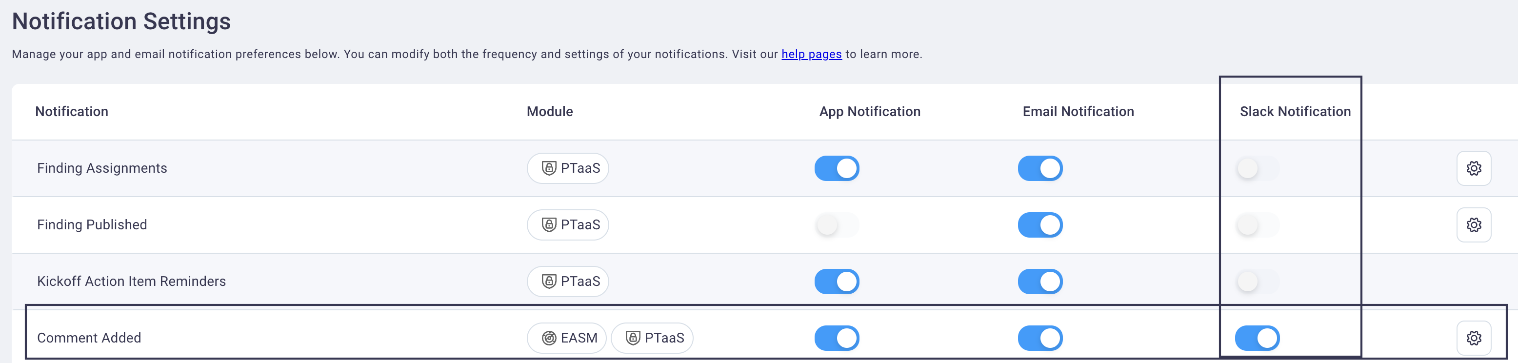 Slack notification setting