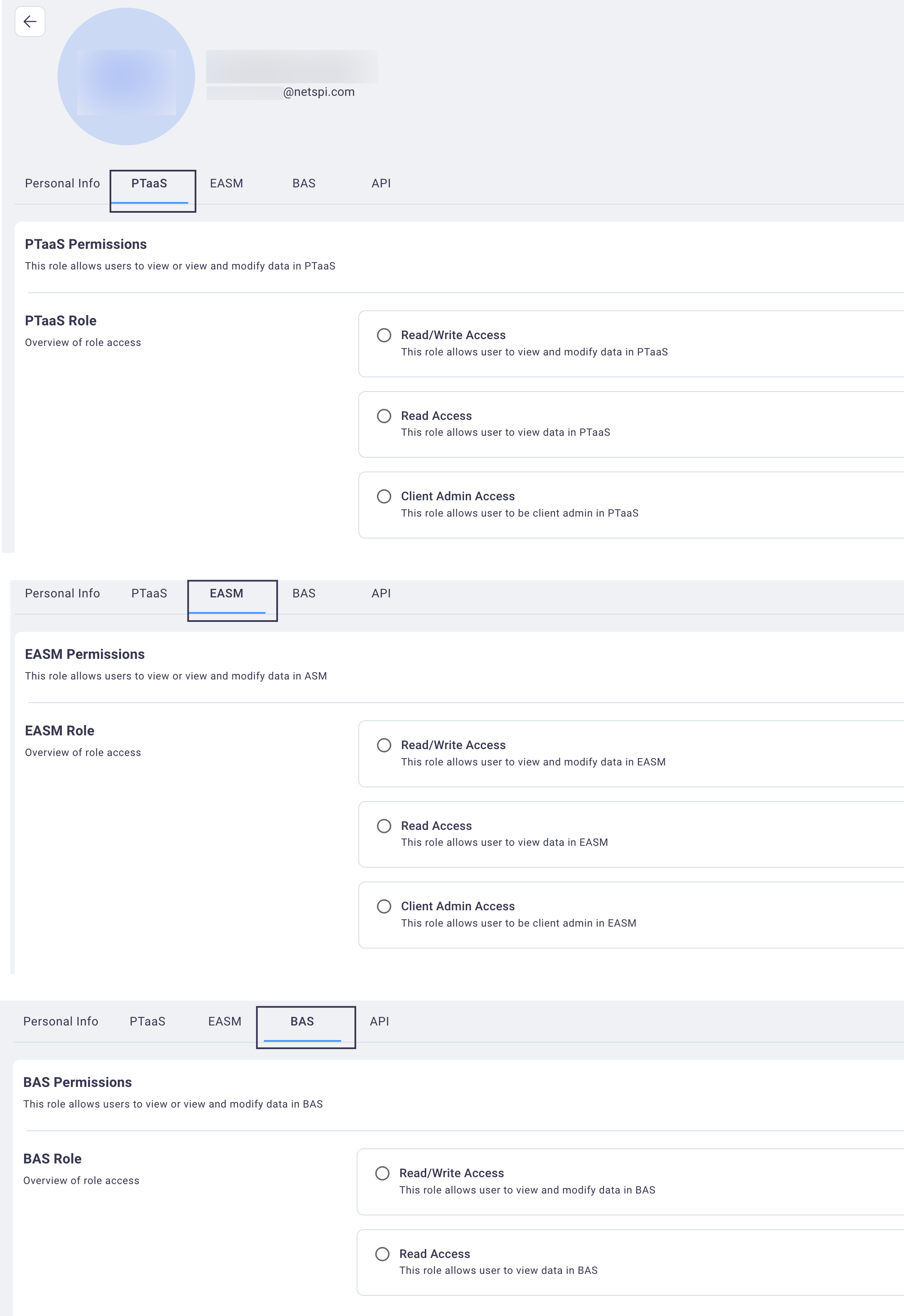 Module permissionsfor user