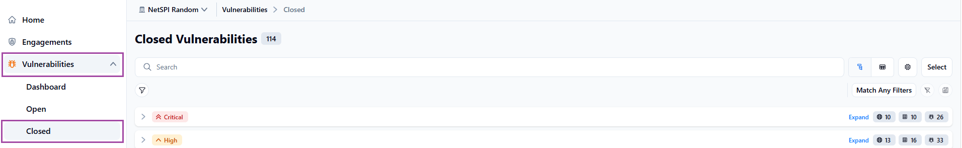 Closed vulnerabilities example