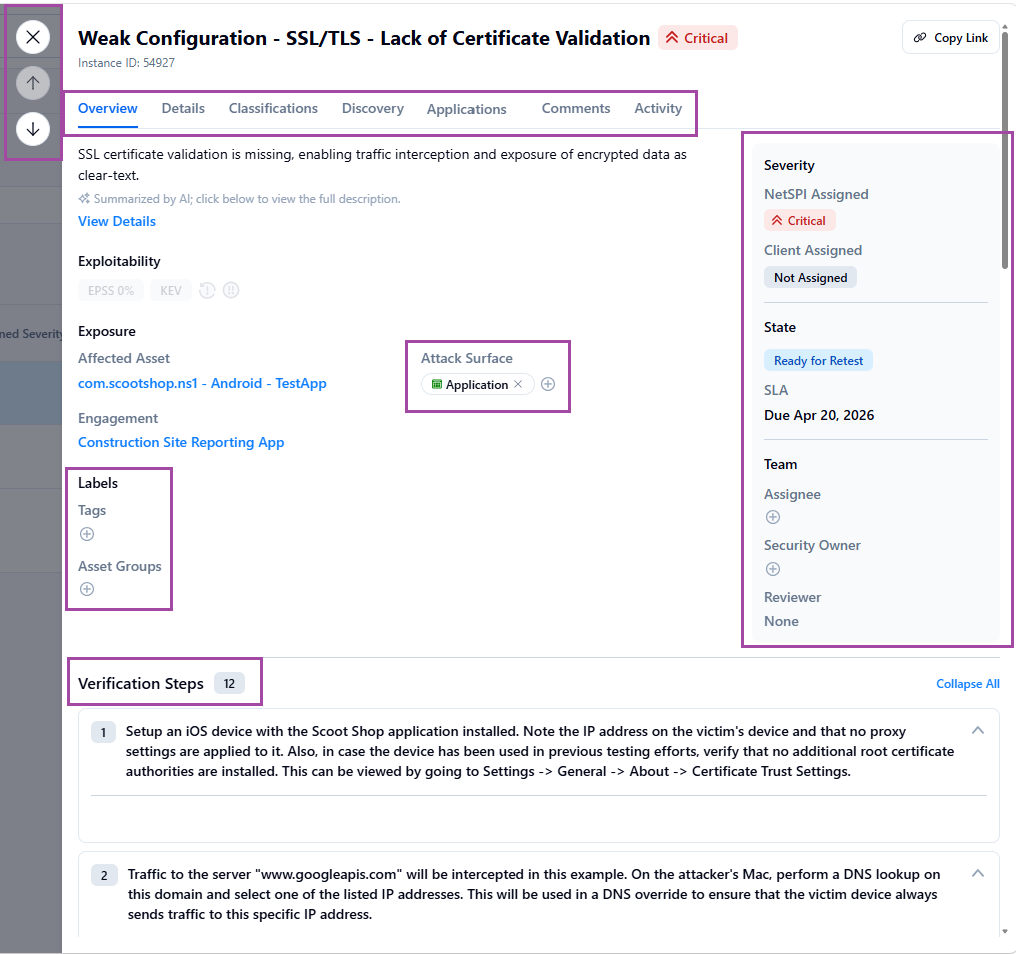 Vulnerability details side panel example