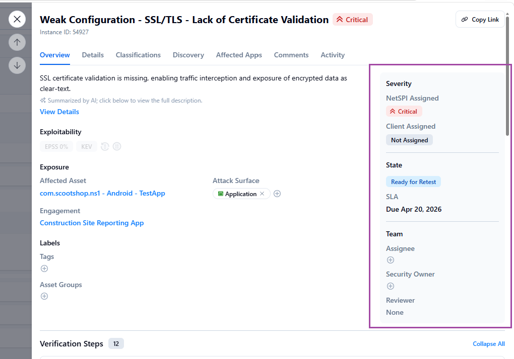 Vulnerabilities details side panel